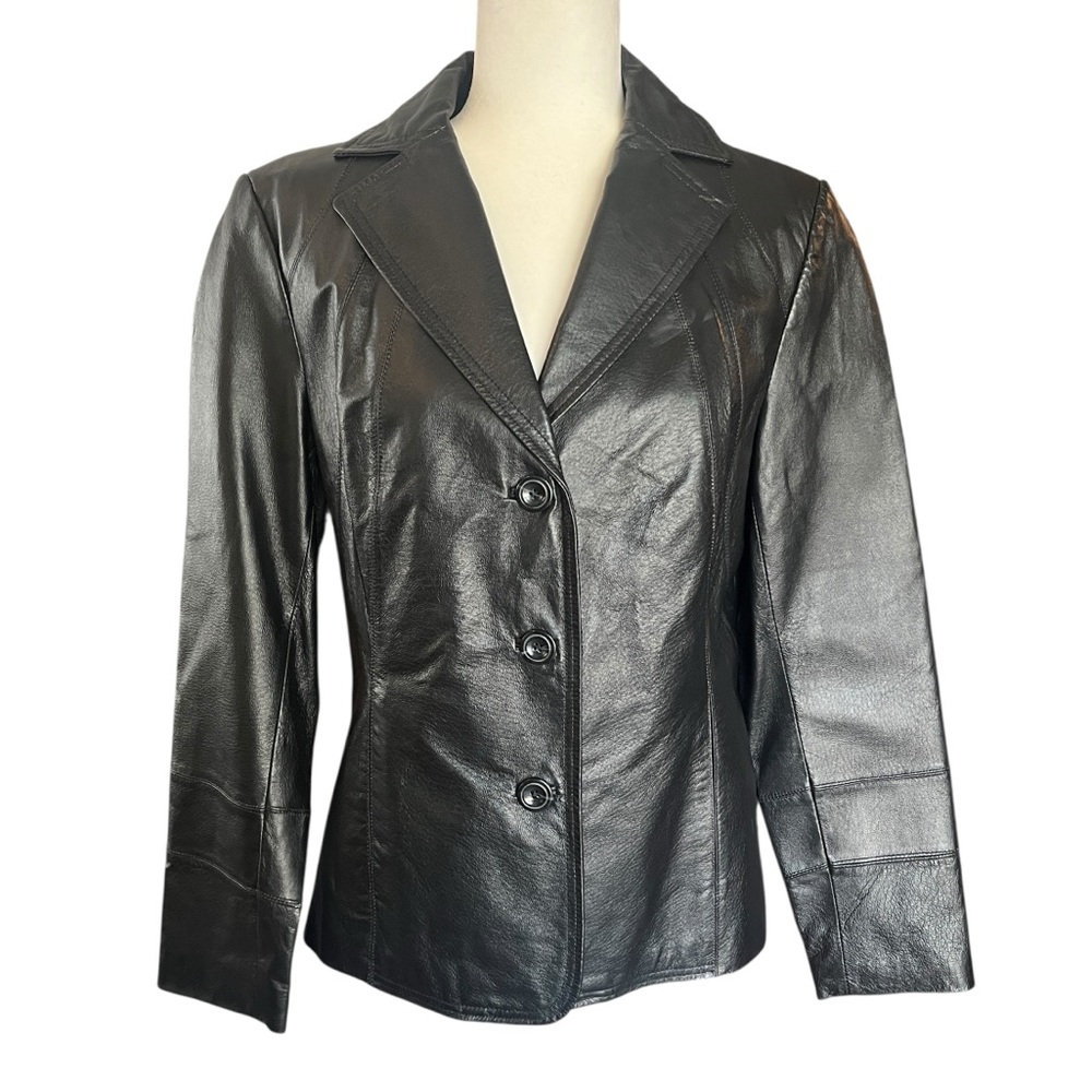 East 5th Vintage Y2K Genuine Leather Jacket Black Button Up Blazer Womens Medium